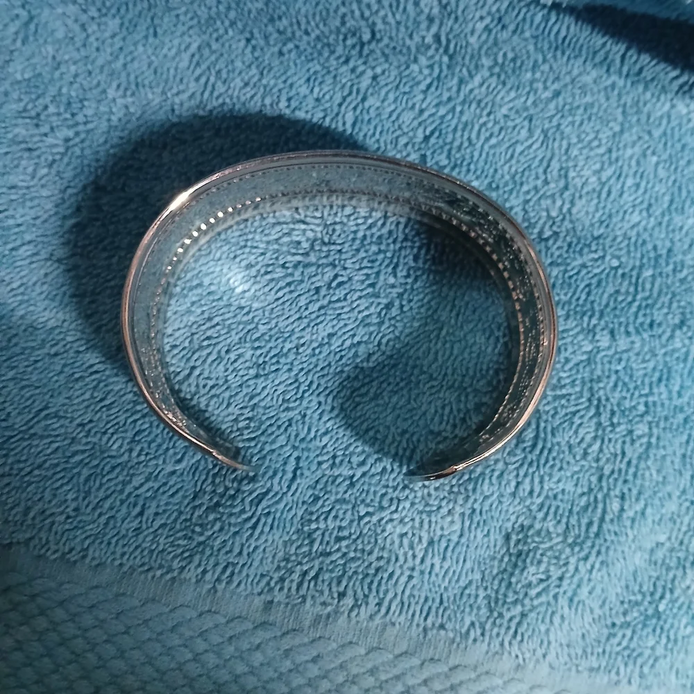 Silver Ornate Cuff Bracelet Flower Design